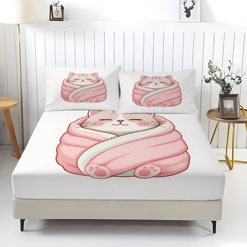 Набор простыней с милым кошачь – обзор и цена Fitted Bed Sheets Deep Pocket